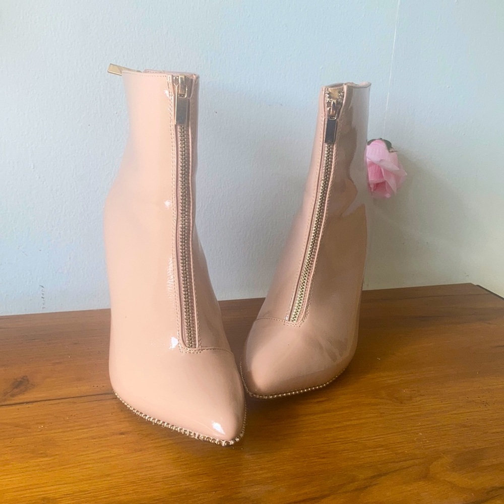 Nude Double Zipper Heeled Booties (pink toned)